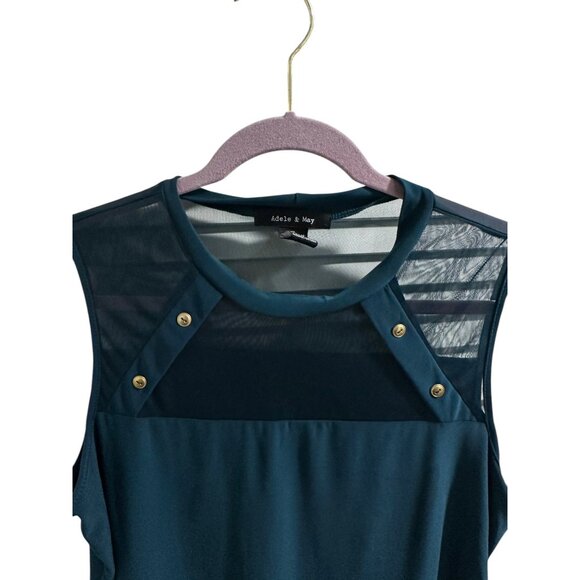 👗 2/$30 Adele & May XL Sleeveless Dark Teal Mesh Panel Top With Button Accents - Picture 3 of 6
